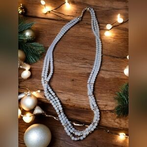 Vintage Ice Blue Beaded Necklace With Silver Accents - Triple Stranded